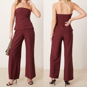 NEW NWT Abercrombie & Fitch Strapless Long Line Burgundy Tube Jumpsuit Sz Small